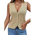 Saodimallsu Womens Sleeveless Sweater Vest V Neck Button Knit Cardigan