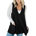 Saodimallsu Womens Sleeveless Sweater Vest V Neck Long Tunic Dress