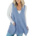Saodimallsu Womens Sleeveless Sweater Vest V Neck Long Tunic Dress
