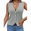 Saodimallsu Womens Sleeveless Sweater Vest V Neck Button Knit Cardigan