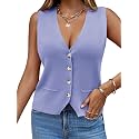 Saodimallsu Womens Sleeveless Sweater Vest V Neck Button Knit Cardigan