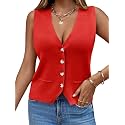 Saodimallsu Womens Sleeveless Sweater Vest V Neck Button Knit Cardigan