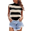 Saodimallsu Womens Striped Sweater Vest Sleeveless Mock