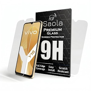 saola 9h clear smartphone tempered glass for vivo y16 pack of 2 with free installation kit full screen coverage - 651 inch