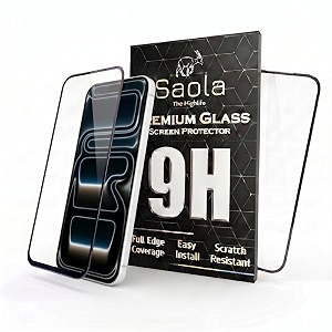 saola 9h clear tempered glass for apple iphone 17 pro pack of 1 with hassle-less installation kit full screen coverage 63 inch