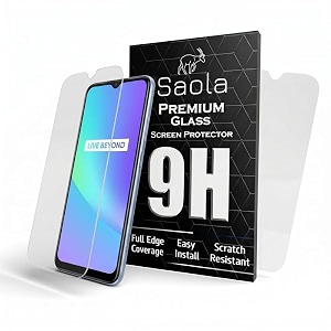 saola 9h clear tempered glass for realme c25 pack of 1 with free installation kit full screen coverage - 65 inch