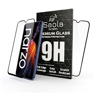 saola 9h clear tempered glass for realme narzo 50 pack of 2 with free installation kit full screen coverage - 66 inch