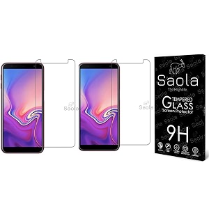 saola 9h clear tempered glass for samsung galaxy j6 pack of 2 with free installation kit full screen coverage - 56 inch