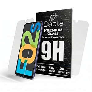 saola 9h clear tempered glass for samsung galaxy f02s pack of 2 with free installation kit full screen coverage - 650 inch