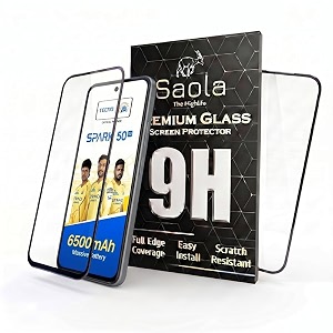 saola 9h clear tempered glass for tecno spark 50 5g pack of 2 with hassle-less installation kit full screen coverage 678 inch