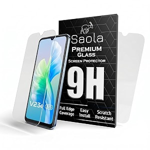 saola 9h clear tempered glass for vivo v23e 5g pack of 2 with free installation kit full screen coverage - 644 inch