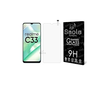 saola 9h tempered glass for realme c33 pack of 1 with free installation kit full screen coverage free replacement if received damaged - 65 inch