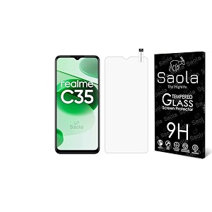 saola 9h tempered glass for realme c35 pack of 1 with free installation kit full screen coverage if received damaged-66 inch