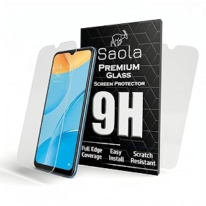saola crystal clear screen protector for oppo a15  9h tempered glass smooth touch full coverage case friendly 2-step installation kit  quick amp easy application pack of 2