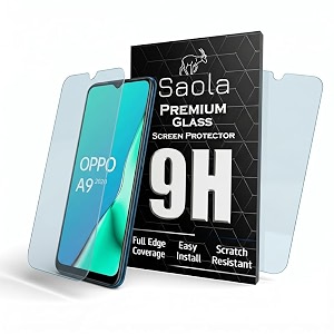 saola crystal clear screen protector for oppo a9 2020  9h tempered glass smooth touch full coverage case friendly 2-step installation kit  quick amp easy application pack of 2