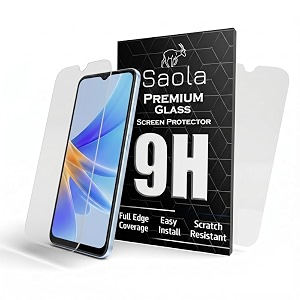 saola crystal clear screen protector for oppo a17  9h tempered glass smooth touch full coverage case friendly 2-step installation kit  quick amp easy application pack of 2
