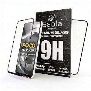 saola crystal clear screen protector for poco m7 plus  9h tempered glass smooth touch full coverage case friendly 2-step installation kit  quick amp easy application pack of 2