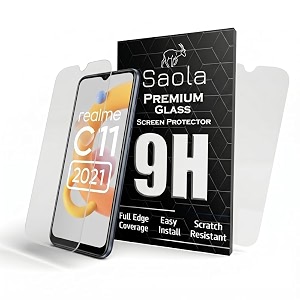 saola crystal clear screen protector for realme c11 2021  9h tempered glass smooth touch full coverage case friendly 2-step installation kit  quick amp easy application pack of 2