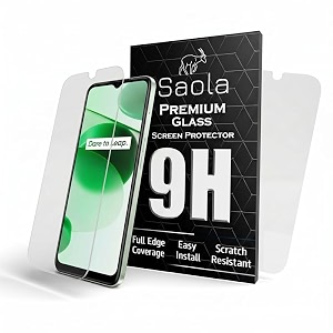 saola crystal clear screen protector for realme c35  9h tempered glass smooth touch full coverage case friendly 2-step installation kit  quick amp easy application pack of 2