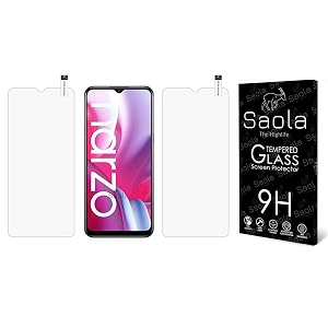 saola crystal clear screen protector for realme narzo 20a  9h tempered glass smooth touch full coverage case friendly 2-step installation kit  quick amp easy application pack of 2