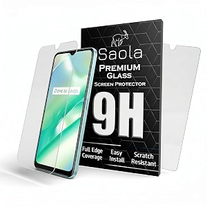 saola crystal clear screen protector for realme c33 2023  9h tempered glass smooth touch full coverage case friendly 2-step installation kit  quick amp easy application pack of 2