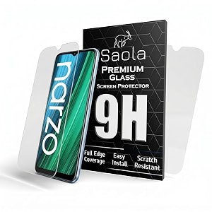 saola crystal clear screen protector for realme realme narzo 50a  9h tempered glass smooth touch full coverage case friendly 2-step installation kit  quick amp easy application pack of 2