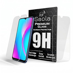 saola crystal clear screen protector for realme c15  9h tempered glass smooth touch full coverage case friendly 2-step installation kit  quick amp easy application pack of 2