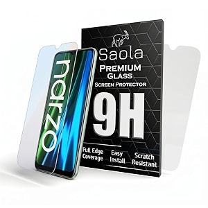 saola crystal clear screen protector for realme realme narzo 50i  9h tempered glass smooth touch full coverage case friendly 2-step installation kit  quick amp easy application pack of 2