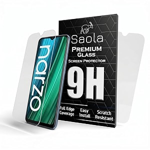 saola crystal clear screen protector for realme narzo 50a prime  9h tempered glass smooth touch full coverage case friendly 2-step installation kit  quick amp easy application pack of 2