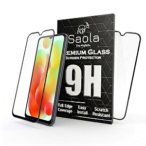 saola crystal clear screen protector for redmi 12c  9h tempered glass smooth touch full coverage case friendly 2-step installation kit  quick amp easy application pack of 2