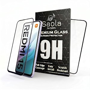 saola crystal clear screen protector for redmi 15  9h tempered glass smooth touch full coverage case friendly 2-step installation kit  quick amp easy application pack of 2
