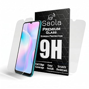 saola crystal clear screen protector for redmi 9i  9h tempered glass smooth touch full coverage case friendly 2-step installation kit  quick amp easy application pack of 2