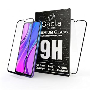 saola crystal clear screen protector for redmi 9 prime  9h tempered glass smooth touch full coverage case friendly 2-step installation kit  quick amp easy application pack of 2
