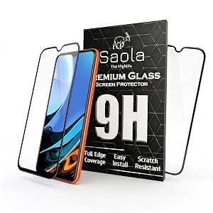 saola crystal clear screen protector for redmi 9 power  9h tempered glass smooth touch full coverage case friendly 2-step installation kit  quick amp easy application pack of 2