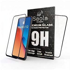 saola crystal clear screen protector for redmi 12  9h tempered glass smooth touch full coverage case friendly 2-step installation kit  quick amp easy application pack of 2
