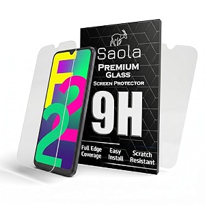saola crystal clear screen protector for samsung galaxy f22 5g  9h tempered glass smooth touch full coverage case friendly 2-step installation kit  quick amp easy application pack of 2