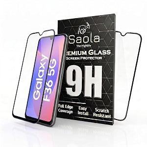 saola crystal clear screen protector for samsung galaxy f36  9h tempered glass smooth touch full coverage case friendly 2-step installation kit  quick amp easy application pack of 1