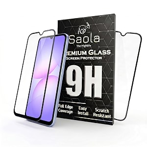 saola crystal clear screen protector for samsung galaxy a07  9h tempered glass smooth touch full coverage case friendly 2-step installation kit  quick amp easy application pack of 2