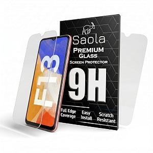 saola crystal clear screen protector for samsung galaxy f13  9h tempered glass smooth touch full coverage case friendly 2-step installation kit  quick amp easy application pack of 2