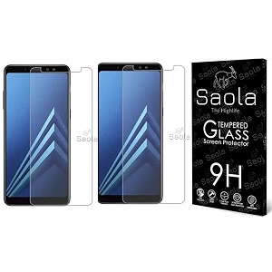saola crystal clear screen protector for samsung galaxy j6 plus  9h tempered glass smooth touch full coverage case friendly 2-step installation kit  quick amp easy application pack of 2