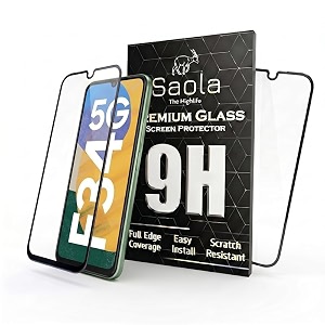 saola crystal clear screen protector for samsung galaxy f34 5g  9h tempered glass smooth touch full coverage case friendly 2-step installation kit  quick amp easy application pack of 2