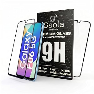 saola crystal clear screen protector for samsung galaxy f06 5g  9h tempered glass smooth touch full coverage case friendly 2-step installation kit  quick amp easy application pack of 2