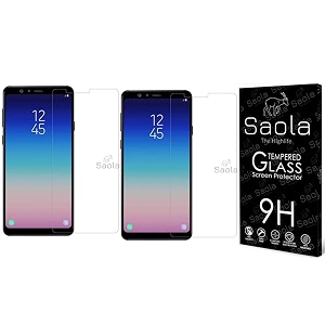 saola crystal clear screen protector for samsung galaxy j6 prime  9h tempered glass smooth touch full coverage case friendly 2-step installation kit  quick amp easy application pack of 2