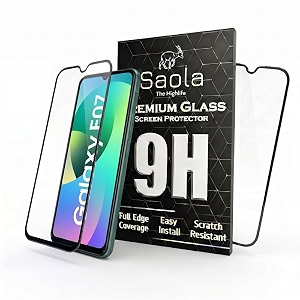 saola crystal clear screen protector for samsung galaxy f07  9h tempered glass smooth touch full coverage case friendly 2-step installation kit  quick amp easy application pack of 2