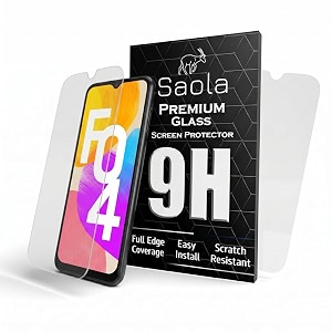 saola crystal clear screen protector for samsung galaxy f04  9h tempered glass smooth touch full coverage case friendly 2-step installation kit  quick amp easy application pack of 2
