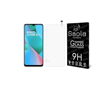 saola crystal clear screen protector for tecno spark 10c  9h tempered glass smooth touch full coverage case friendly 2-step installation kit  quick amp easy application pack of 1