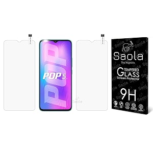 saola crystal clear screen protector for tecno pop 5 lte  9h tempered glass smooth touch full coverage case friendly 2-step installation kit  quick amp easy application pack of 2