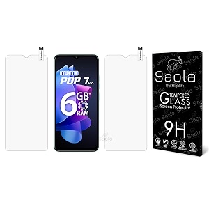 saola crystal clear screen protector for tecno pop 7 pro  9h tempered glass smooth touch full coverage case friendly 2-step installation kit  quick amp easy application pack of 2