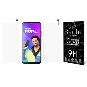 saola crystal clear screen protector for tecno pop 6 pro  9h tempered glass smooth touch full coverage case friendly 2-step installation kit  quick amp easy application pack of 2