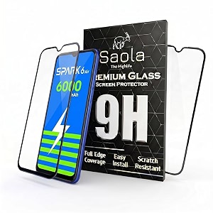 saola crystal clear screen protector for tecno spark air 6  9h tempered glass smooth touch full coverage case friendly 2-step installation kit  quick amp easy application pack of 1